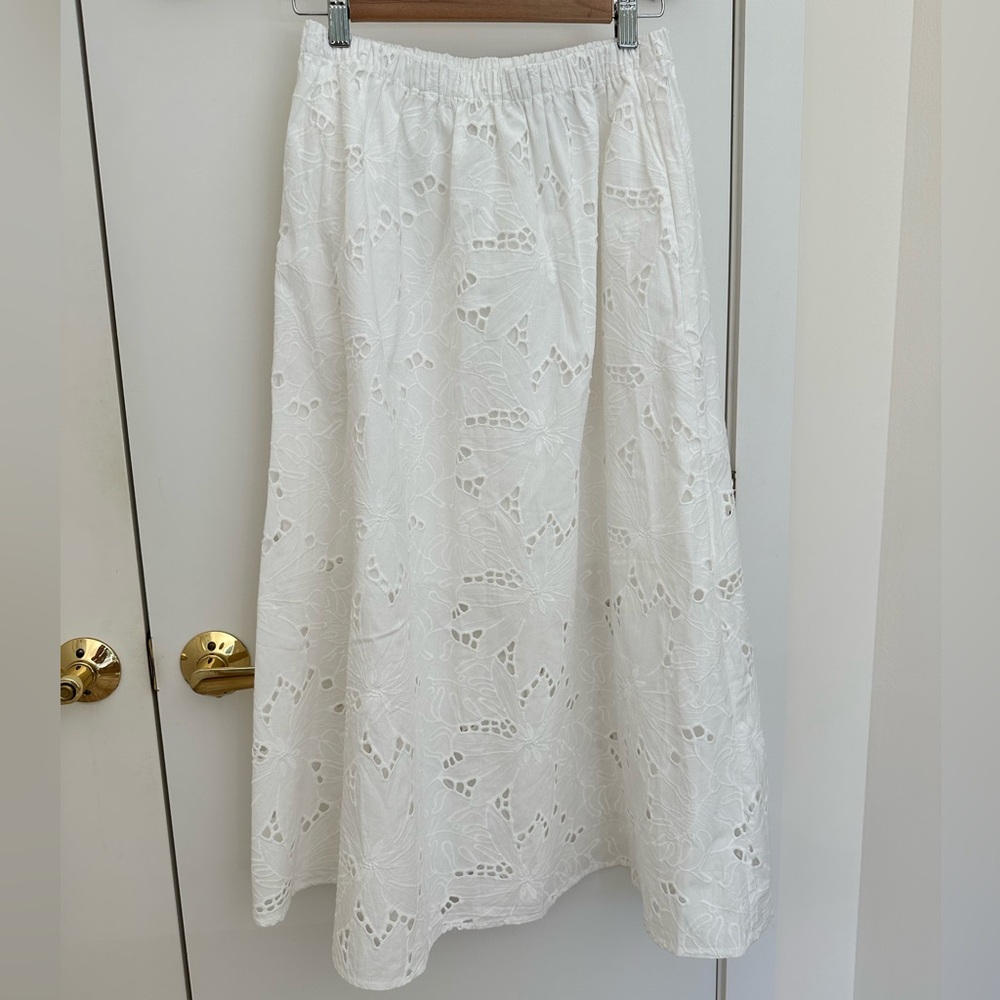 H&M White Skirt with Eyelet Embroidery - Size S
